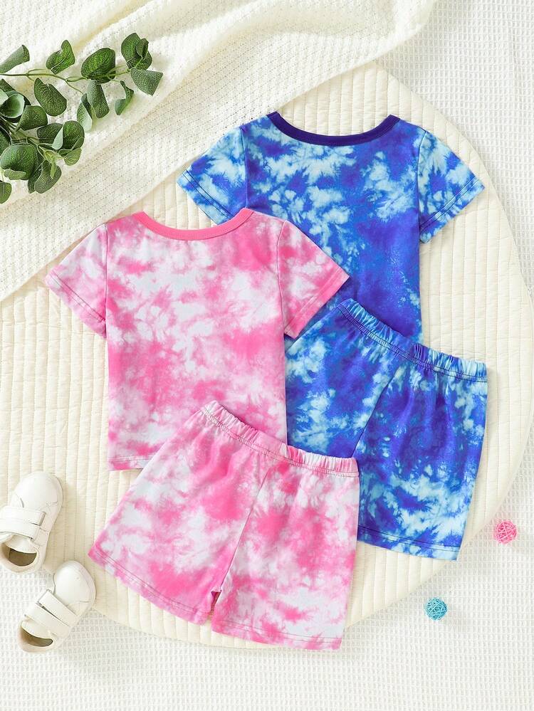 Baby Boys' Tie Dye Print Short Sleeve T-shirt And Shorts Four Piece Set
