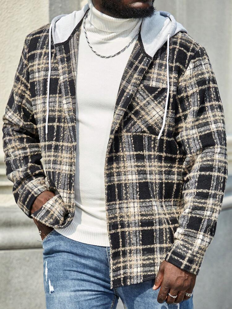 Men's Plus Size Plaid Hooded Shacket