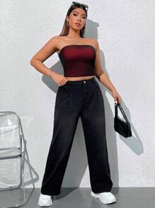 SHEIN EZwear Áo ống Ombre cỡ lớn cho nữ, Ngày lễ tình nhân - Đỏ - Xem 6