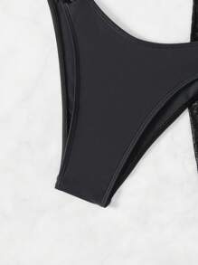 Swim SXY 女士三件套露背比基尼套装，带金属扣装饰，夏季海滩 - 黑色 - 查看 7