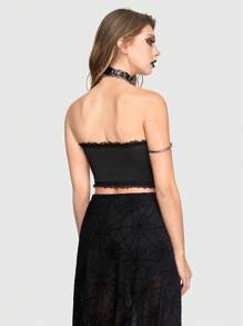 ROMWE Gothic Spider Web Lace Patchwork Women Tube Top - Black - View 5