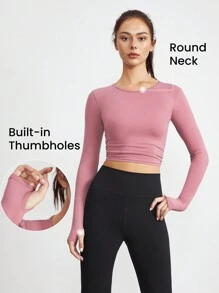 GLOWMODE FeatherFit™ Energy Factor Ruched Tee With Thumbhole - Dusty Pink - View 3