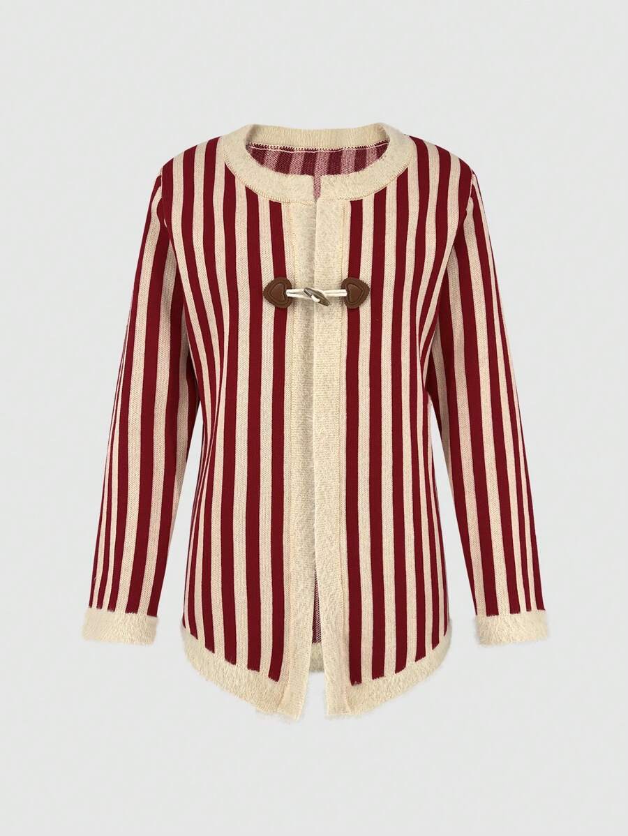SHEIN Unity Button-Up Striped Cardigan With Horn Button - Multicolor - View 1