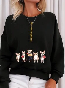 SHEIN LUNE 女性貓咪印花運動衫 - 黑色 - 查看 1