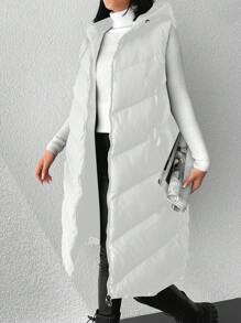 SHEIN Cottnline Women's Hooded Puffer Vest Coat - White - View 3