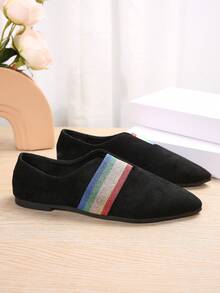 Women's Fashionable And Comfortable Elastic Band Decorated Pointed Toe Soft Soled Flat Shoes In Popular Colors - Black - View 3