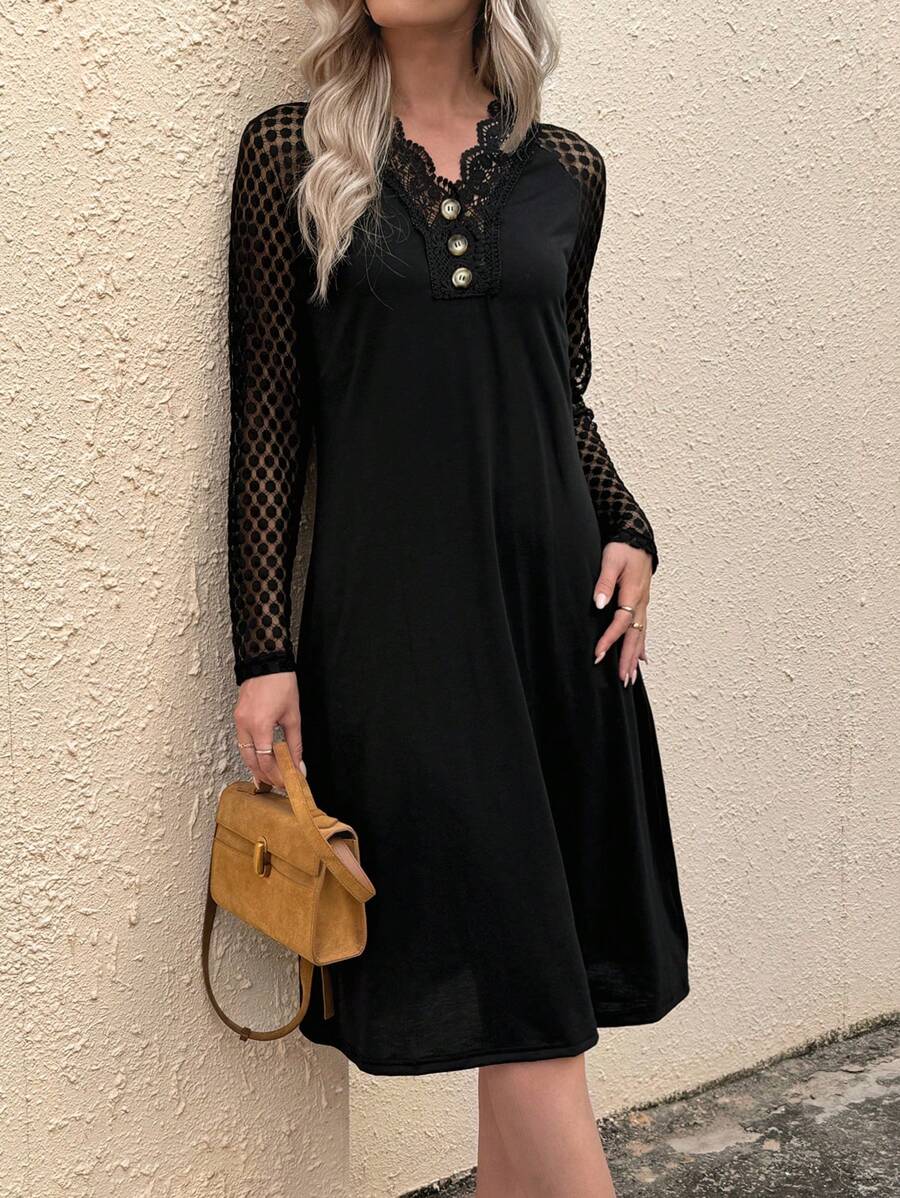 SHEIN LUNE Casual And Comfortable Long Sleeve Dress - Grey - View 1