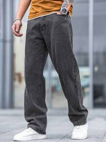 Manfinity Hypemode Nam Quần legging thẳng Bông Túi nghiêng - Màu xám đen - Xem 7