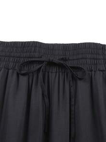 Women's Drawstring Elastic Waist Casual Wide Leg Pants - Black - View 7