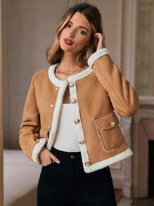 SHEIN Frenchy Chaqueta Corta De Forro Polar Integrado - Marrón - Ver 6