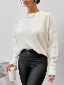 EURMUSE Pull Uni Avec Détails En Strass - Blanc - Voir 3