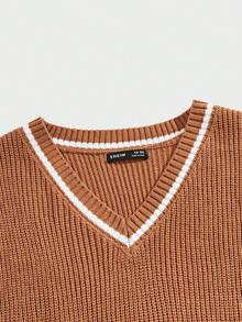 GENTILAND 男士大尺寸條紋毛衣背心 - 棕色 - 查看 3