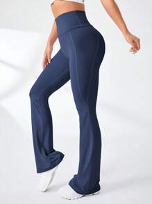 Easithlete Wide Waistband Flare Leg Sports Pants - Blue - View 5