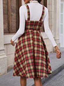 SHEIN Frenchy Plaid Overall Dress - Apricot - View 2