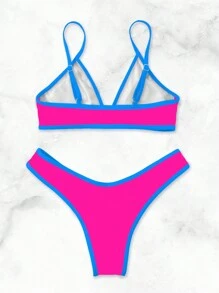 Summer Beach Patchwork Edge Bikini Set - Multicolor - View 2