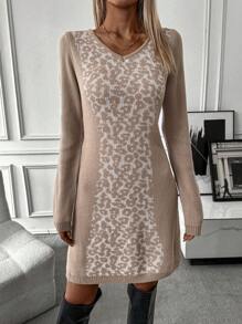 SHEIN LUNE Của phụ nữ Thon gọn Cổ chữ V Đầm Áo len - Nhiều màu - Xem 3