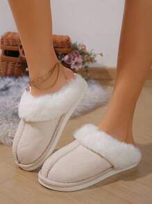 Mules d'intérieur pour femmes avec doublure thermique pour l'hiver - Beige - Voir 2