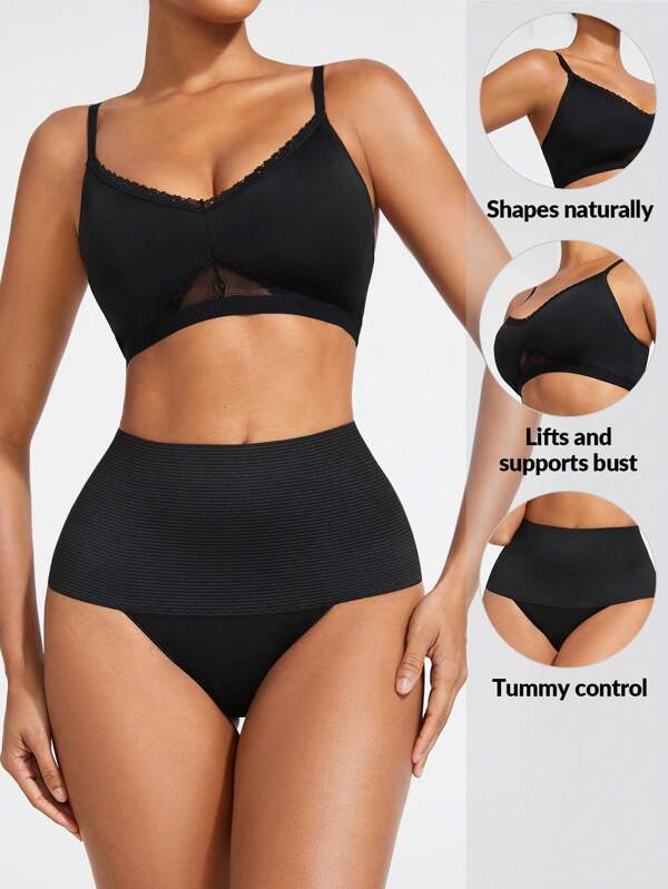 SHEIN Shape Damen Spitzen-spleiß Bauch-kontrolle Body Shaper Set