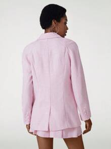 VICTOR VON SCHWARZ Designer Business Casual Lapel Neck Flap Detail Tweed Blazer, Fall, For Autumn & Winter, Holiday, Going Out, Office - Pink - View 2