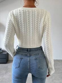 SHEIN Essnce 不对称下摆纯色拉链开衫 - 白色 - 查看 2