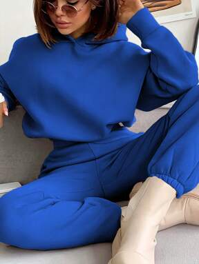 INAWLY Hooded Sweatshirt With Drop Shoulder And Jogger Pants With Slanted Pockets Two Piece Set