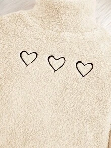 SHEIN Girls' Loose Fit College Heart Embroidery Half Turtle Neck Sweatshirt - Beige - View 4