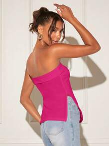 SHEIN BAE Khe nứt bên Áo không dây - Màu Hồng Tươi - Xem 2