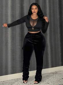 Slaydiva Kích thước lớn Của phụ nữ Xếp li Eo dây rút Quần thể thao - màu đen - Xem 5