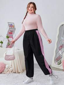 SHEIN EZwear 女款大尺寸抽繩側條紋慢跑褲 - 彩色 - 查看 4