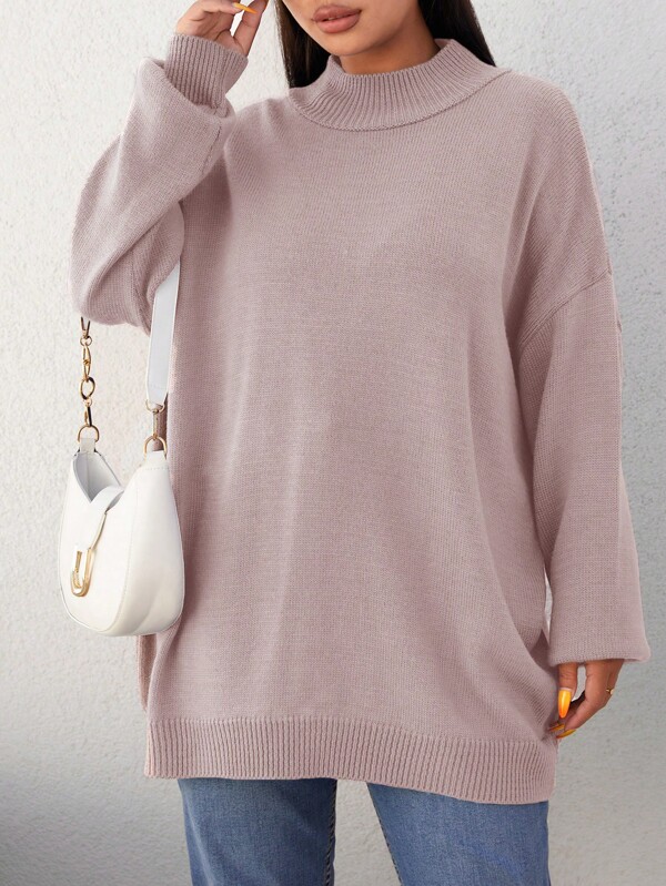 RueChic Women's Plus Size Solid Color Drop Shoulder Sweater Pullover