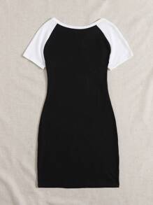 SHEIN EZwear Colorblock Raglan Sleeve Bodycon Dress - Black and White - View 2