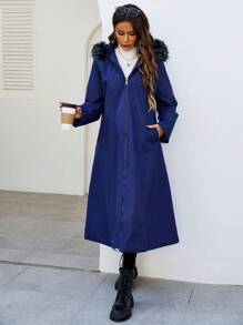 SHEIN Unity Women'S Hooded Padded Padded Coat Clothes Winter With Fur Collar