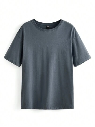 SHEIN Artist 纯色圆领短袖休闲 T 恤，100% 纯棉，假日，春季