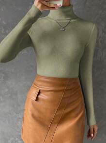 SHEIN Essnce 純色高領長袖毛衣套頭衫 - 薄荷綠 - 查看 3