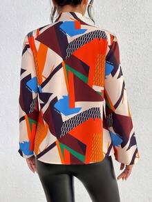 SHEIN Privé 全印花綁領燈籠袖上衣 - 彩色 - 查看 2