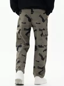 SHEIN 青少年男童時尚迷彩字母印花復古軍裝褲 - 彩色 - 查看 2