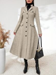 SHEIN Privé Abrigo Largo De Mujer Con Cierre De Botón - Albaricoque - Ver 3