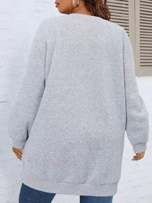 SHEIN LUNE Kích thước lớn Của phụ nữ Dài Tim Mô hình Áo nỉ - Xám - Xem 2