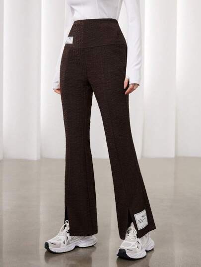 Mulvari 女士休閒字母印花修補開叉褲