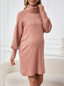 SHEIN 孕婦高領休閒連身裙 - 紅木色 - 查看 4