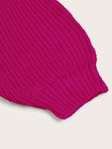 SHEIN Essnce Solid Color Long Sleeve Sweater - Hot Pink - View 3