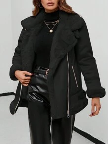 SHEIN Essnce Patchwork Zip Up Jacket - Black - View 1