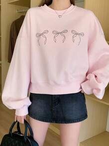 DAZY Sudadera con mangas caídas y estampado de lazo, ropa de otoño - Rosa - Ver 6