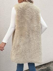 SHEIN LUNE Của phụ nữ Màu thuần Không tay lông tơ Giải trí áo - Màu be - Xem 2