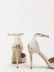 歐美風格性感奢華女鞋,時尚金屬花紋釘高跟婚禮鞋,尖頭單帶涼鞋,女款高跟鞋 - 白色 - 查看 2