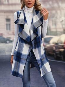 SHEIN Clasi 隨機格紋瀑布領毛衣外套,無腰帶款式 - 彩色 - 查看 5