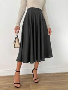 EURMUSE Solid Color Umbrella Skirt - Dark Grey - View 4