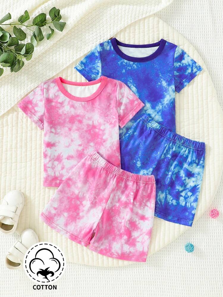 Baby Boys' Tie Dye Print Short Sleeve T-shirt And Shorts Four Piece Set