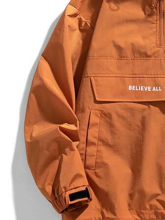 Męska kurtka z długim rękawem, swobodnym wzorem patchworkowym i ściągaczem, z kapturem, odzież wierzchnia na wiosnę/jesień