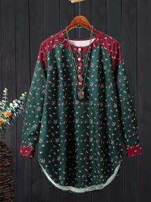 EMERY ROSE Plus Size Women'S Floral Print Raglan Sleeve Long Shirt - Multicolor - View 4